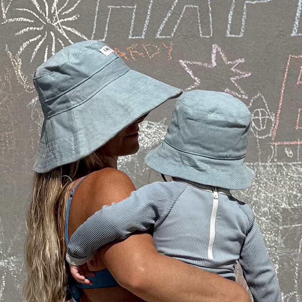 Matching Mommy Wide Brim and Baby Bucket Hat Set - Sky Blue Corduroy