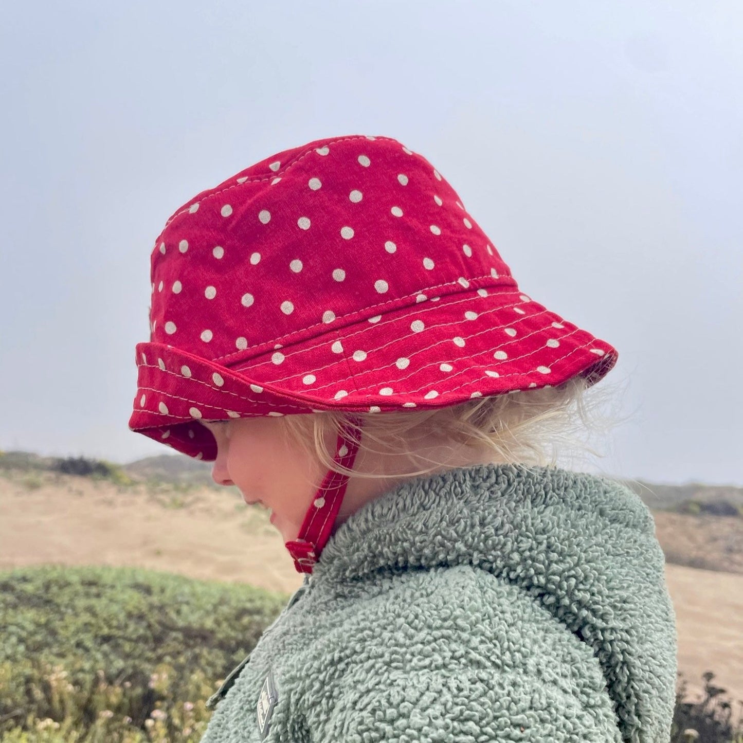 Baby Cotton Bucket Hat - Red Polka Dot