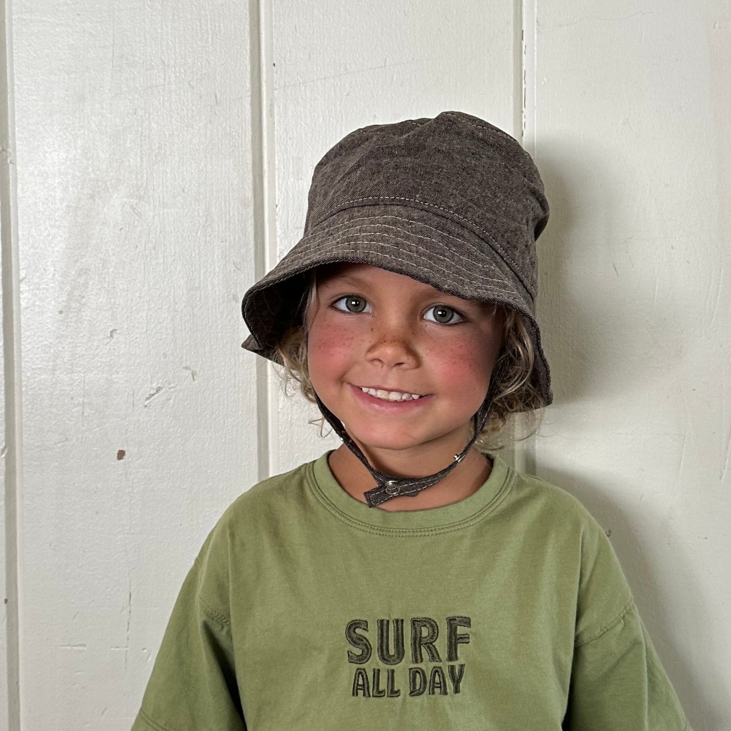 Baby Linen Bucket Hat - Espresso