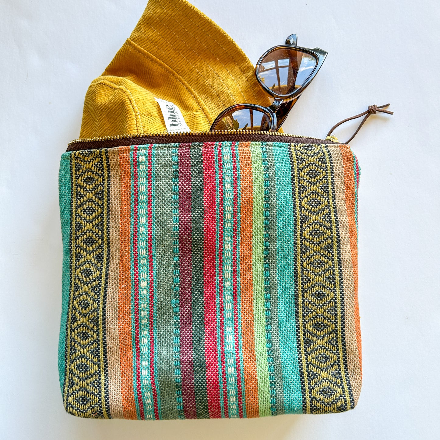 Zipper Pouch - Western Stripes and Mustard Corduroy Back