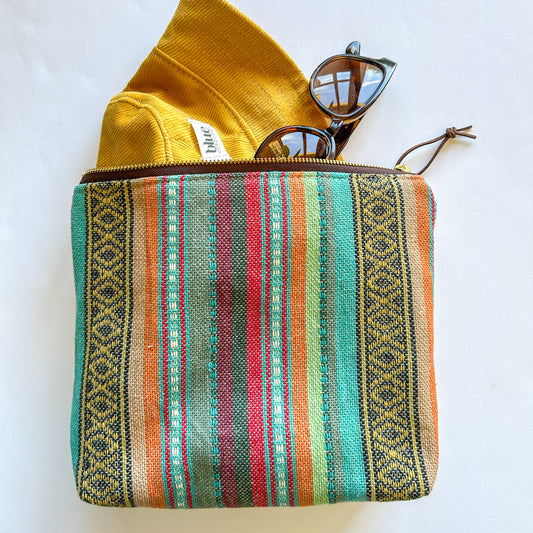 Zipper Pouch - Western Stripes and Mustard Corduroy Back