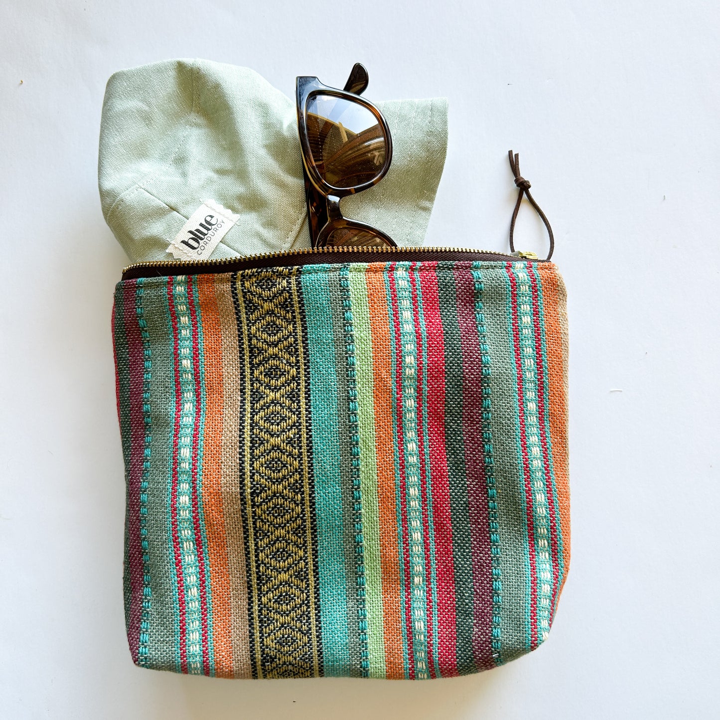 Zipper Pouch - Western Stripe with Chocolate Corduroy Back