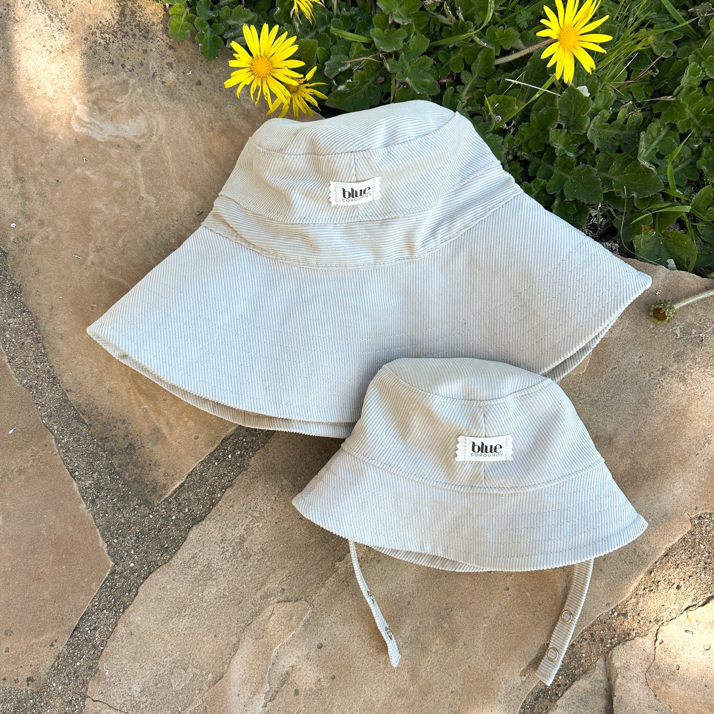 Matching Mommy Wide Brim and Baby Bucket Hat Set - Stone Corduroy