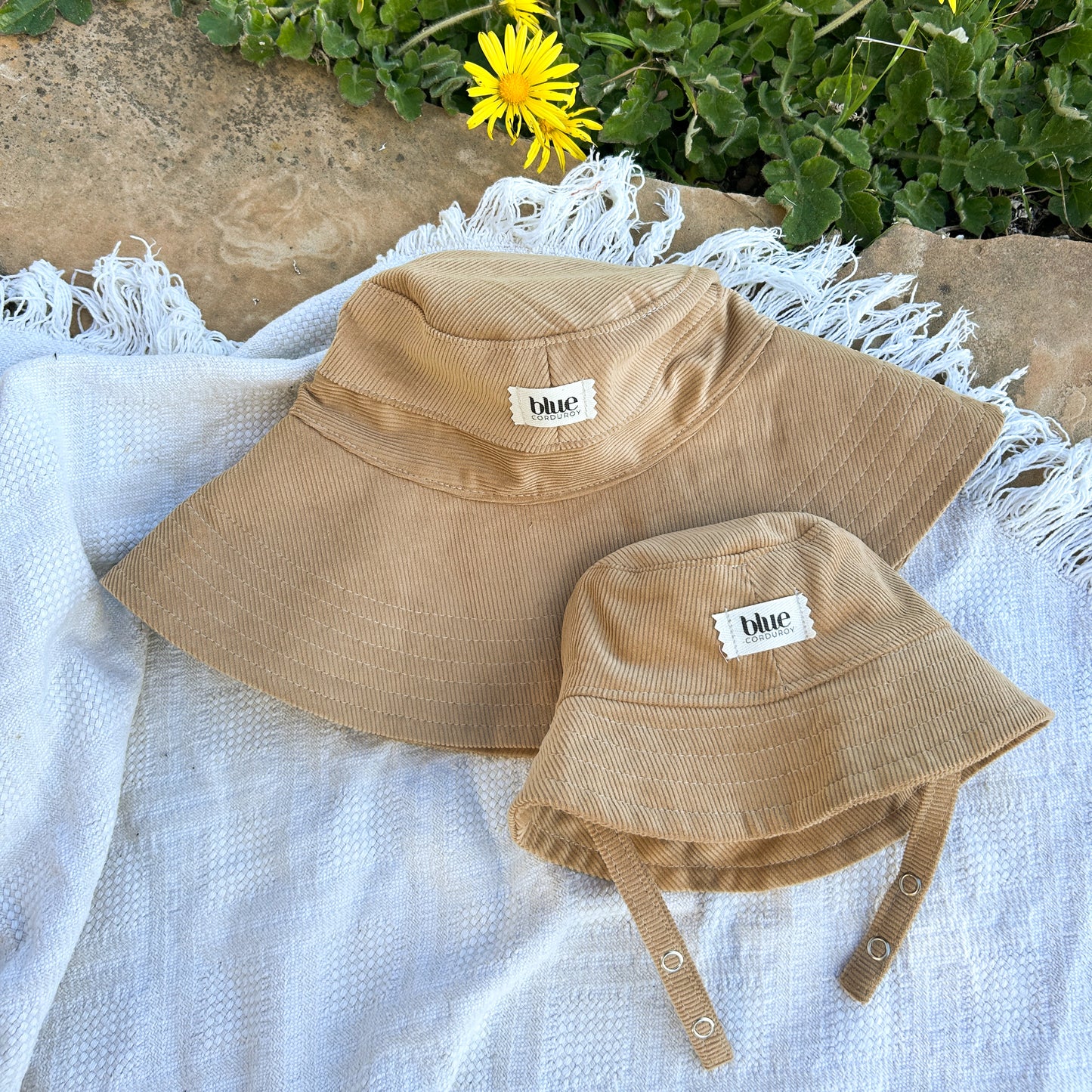 Matching Mommy Wide Brim and Baby Bucket Hat Set - Tan Corduroy