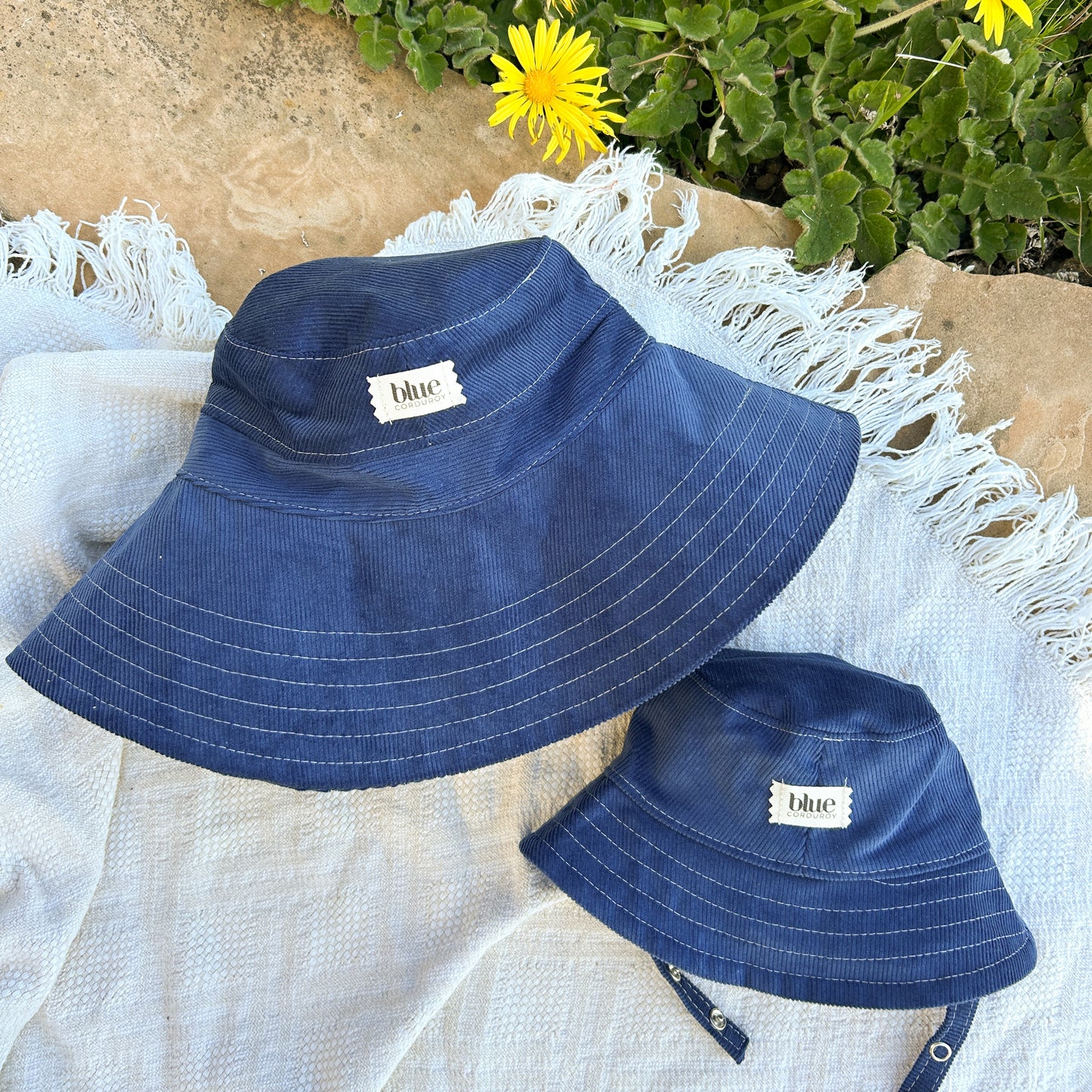 Matching Mommy Wide Brim and Baby Bucket Hat Set - Pacific Blue Corduroy