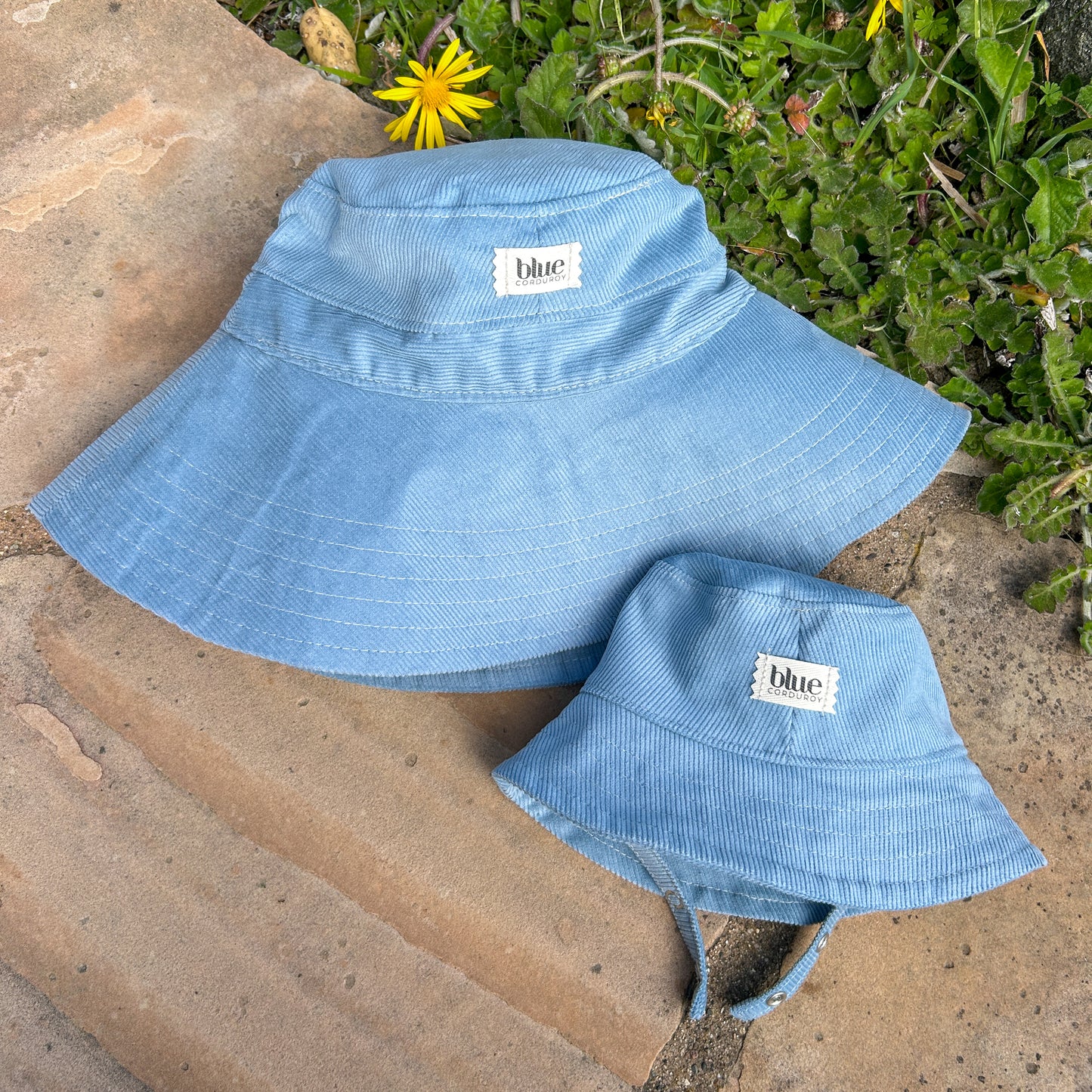 Matching Mommy Wide Brim and Baby Bucket Hat Set - Sky Blue Corduroy