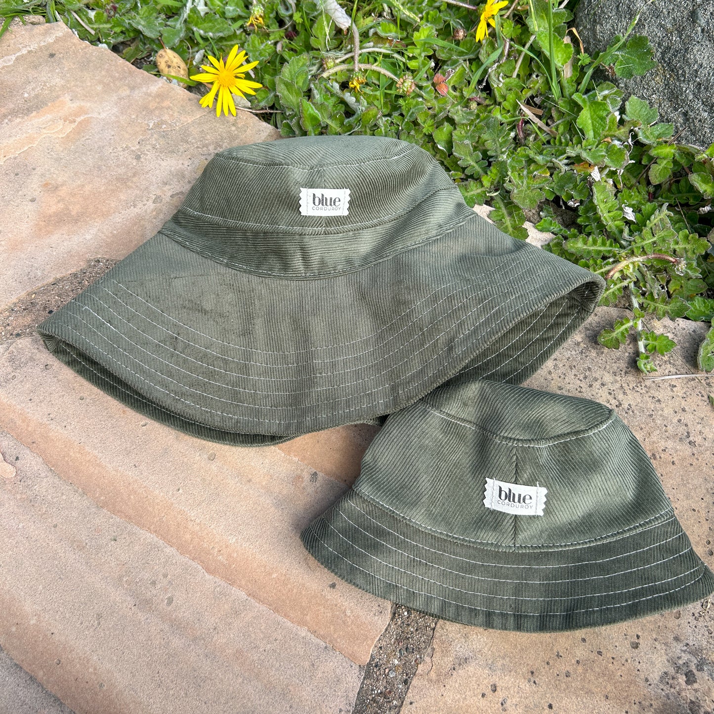 Matching Mommy Wide Brim and Baby Bucket Hat Set - Olive Corduroy