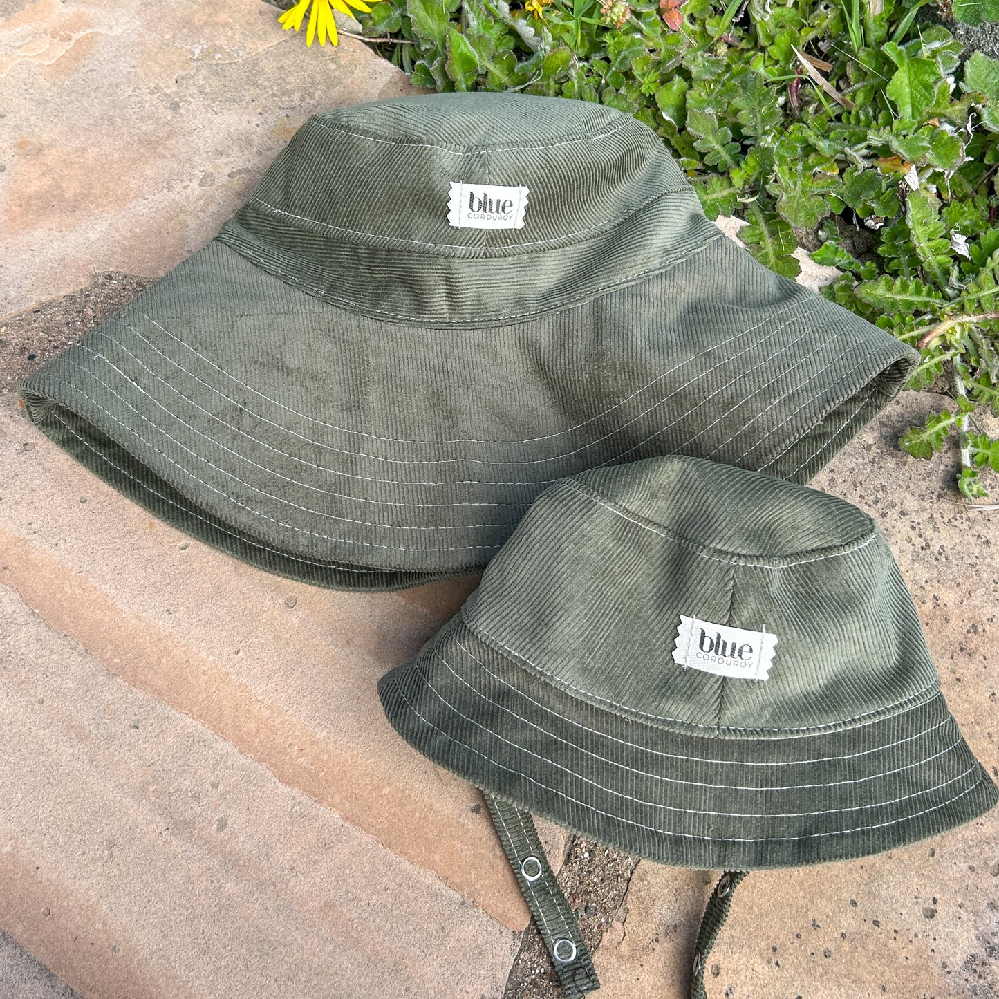 Matching Mommy Wide Brim and Baby Bucket Hat Set - Olive Corduroy