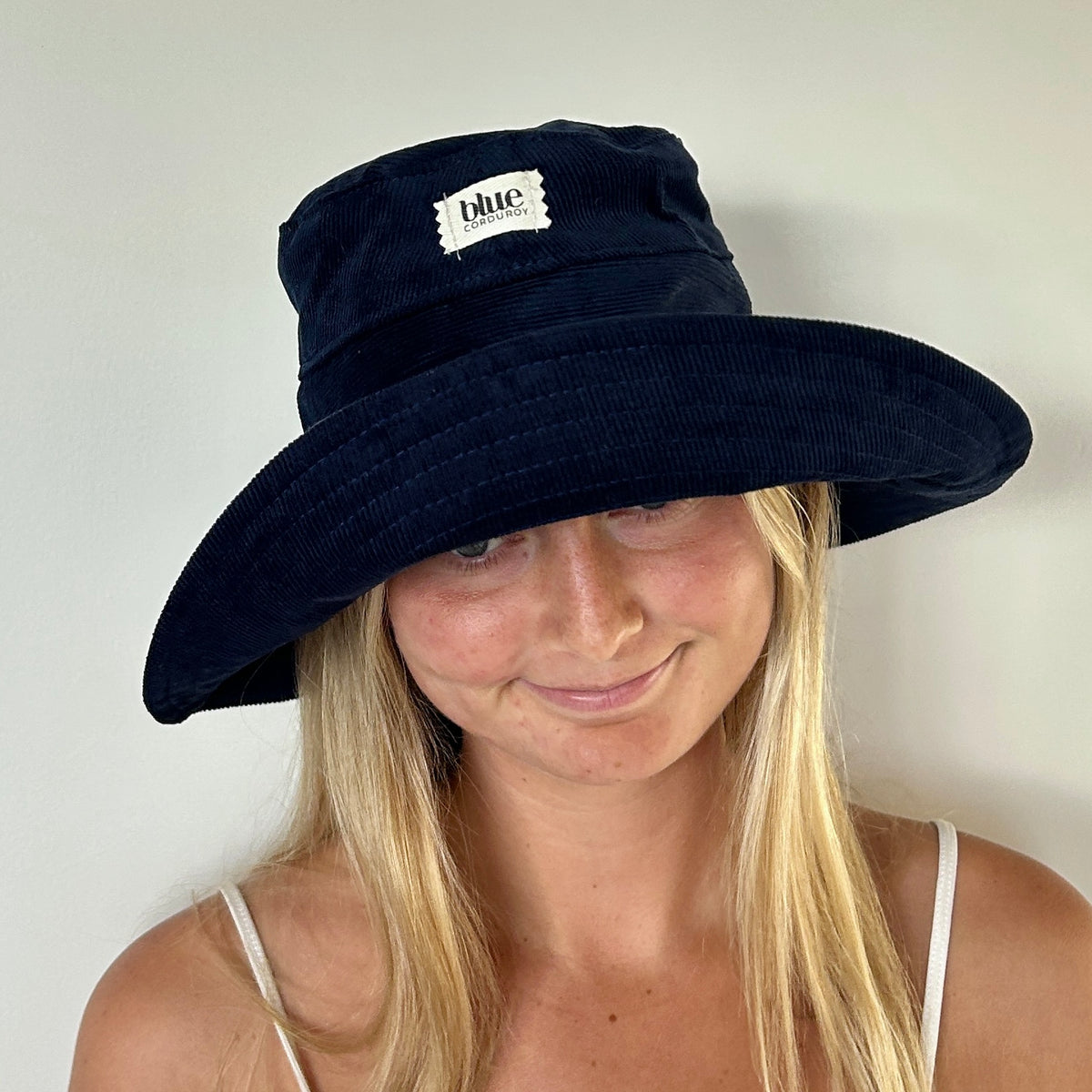 Corduroy Wide Brim Sun Hat - Navy Blue