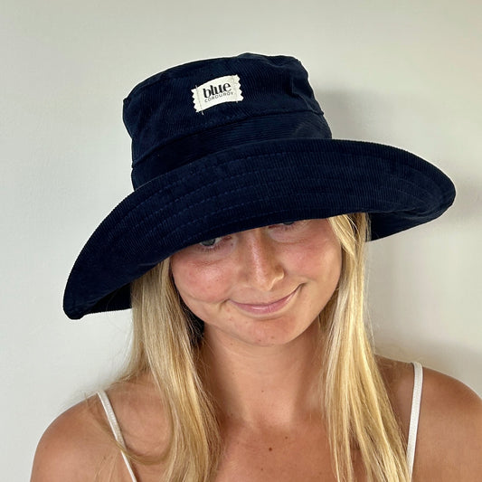 Corduroy Wide Brim Sun Hat - Navy Blue
