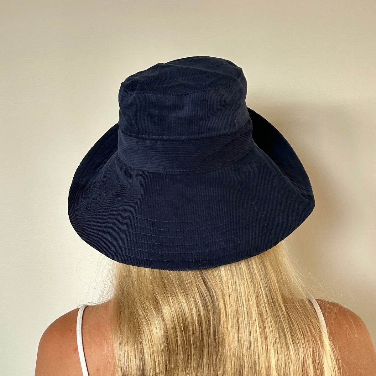 Corduroy Wide Brim Sun Hat - Navy Blue