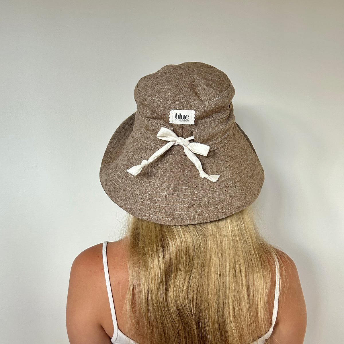 Linen Wide Brim Sun Hat with Tie - Light Brown