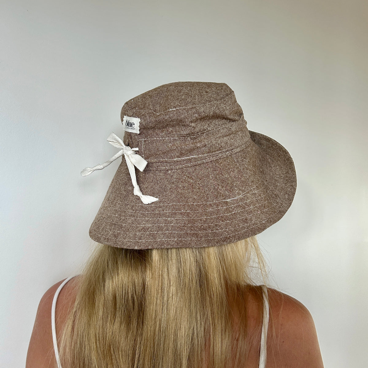 Linen Wide Brim Sun Hat with Tie - Light Brown