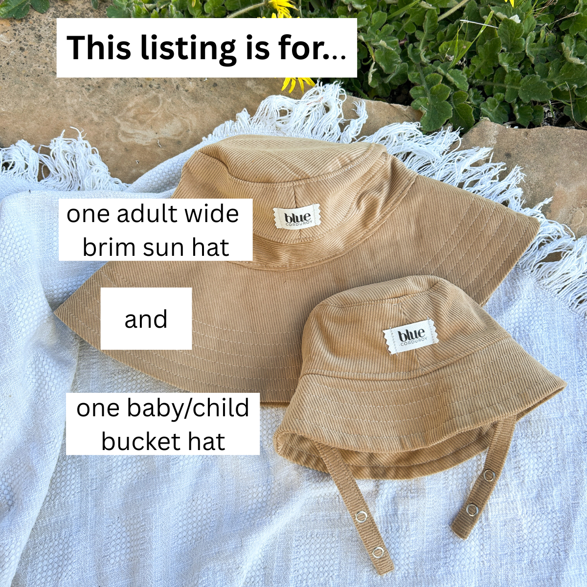 Matching Mommy Wide Brim and Baby Bucket Hat Set - Tan Corduroy