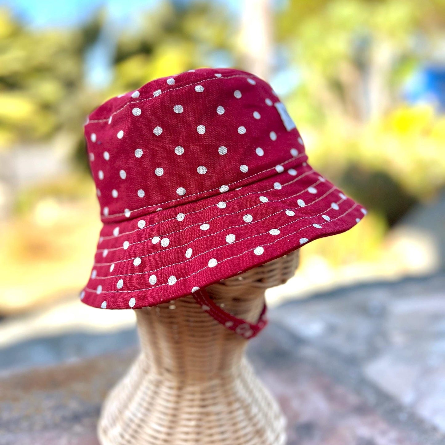 Baby Cotton Bucket Hat - Red Polka Dot