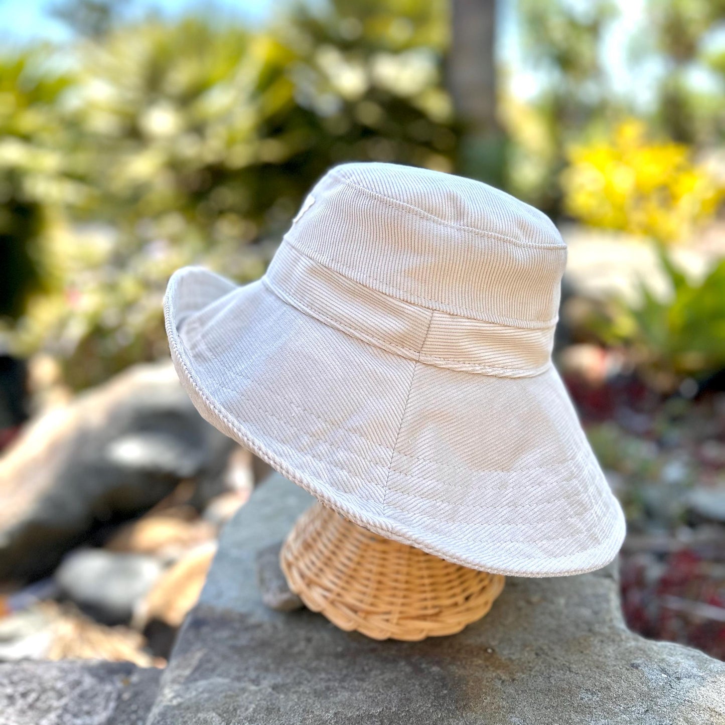 Wide Brim Corduroy Sun Hat - Stone