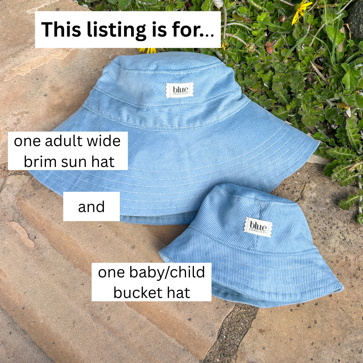 Matching Mommy Wide Brim and Baby Bucket Hat Set - Sky Blue Corduroy