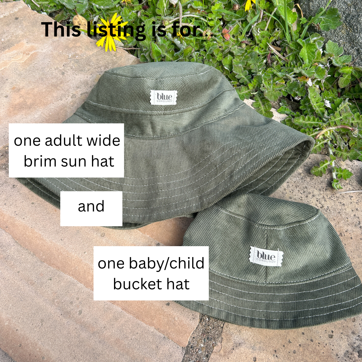 Matching Mommy Wide Brim and Baby Bucket Hat Set - Olive Corduroy