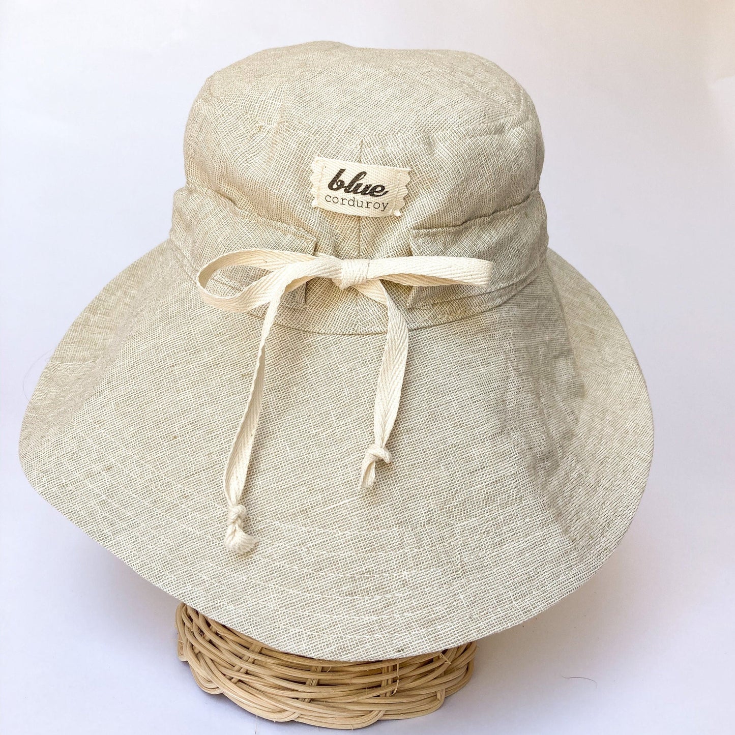 Wide Brim Sun Hat with Adjustable Tie, Linen Summer Hat for Women, Foldable Hat for Vacation, Beach Gift for Her, Beige Fabric Hat