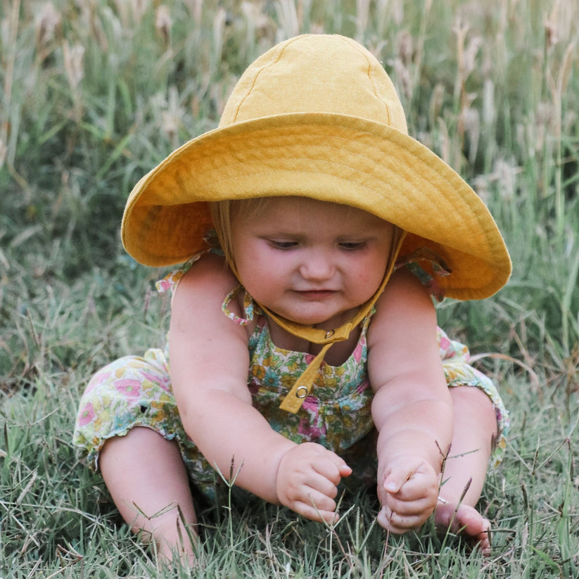 Yellow Floral Baby Sun Hat with Bow