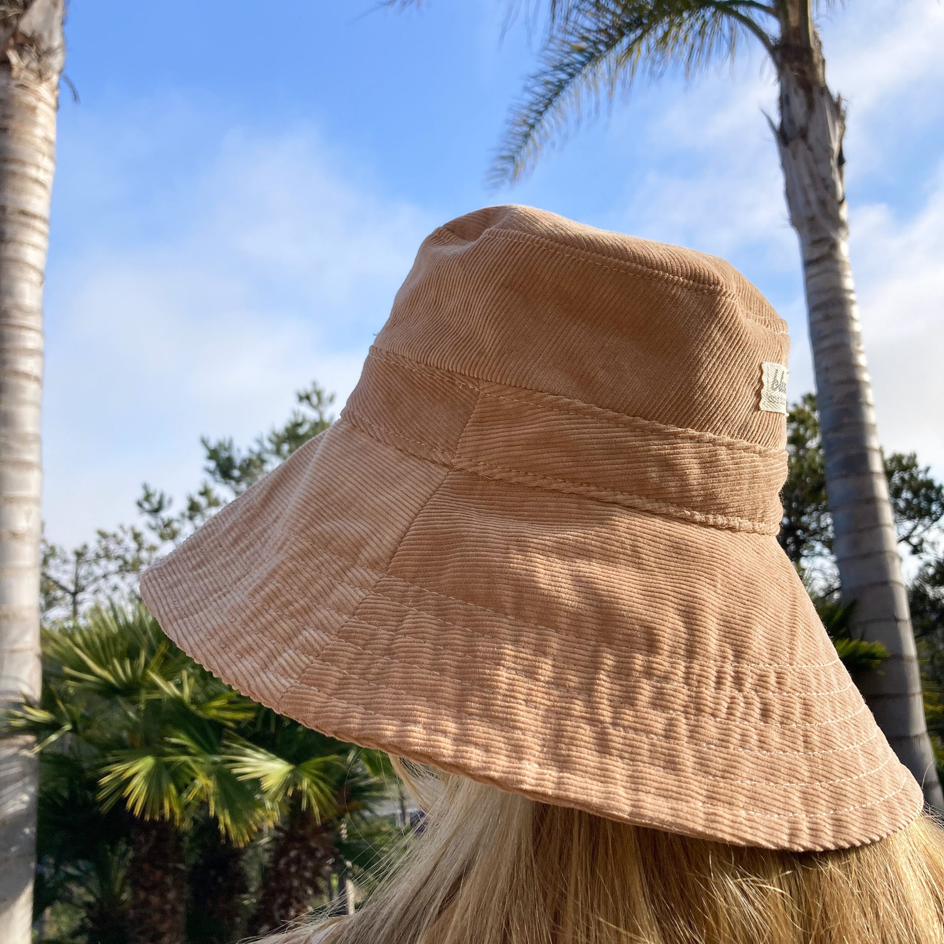 Blue Corduroy Bucket Hat, Wide Brim Beach Hat for Women, Boho