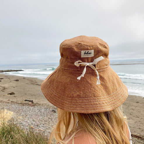 Cotton & Linen Wide Brim Hat in Reversible Navy
