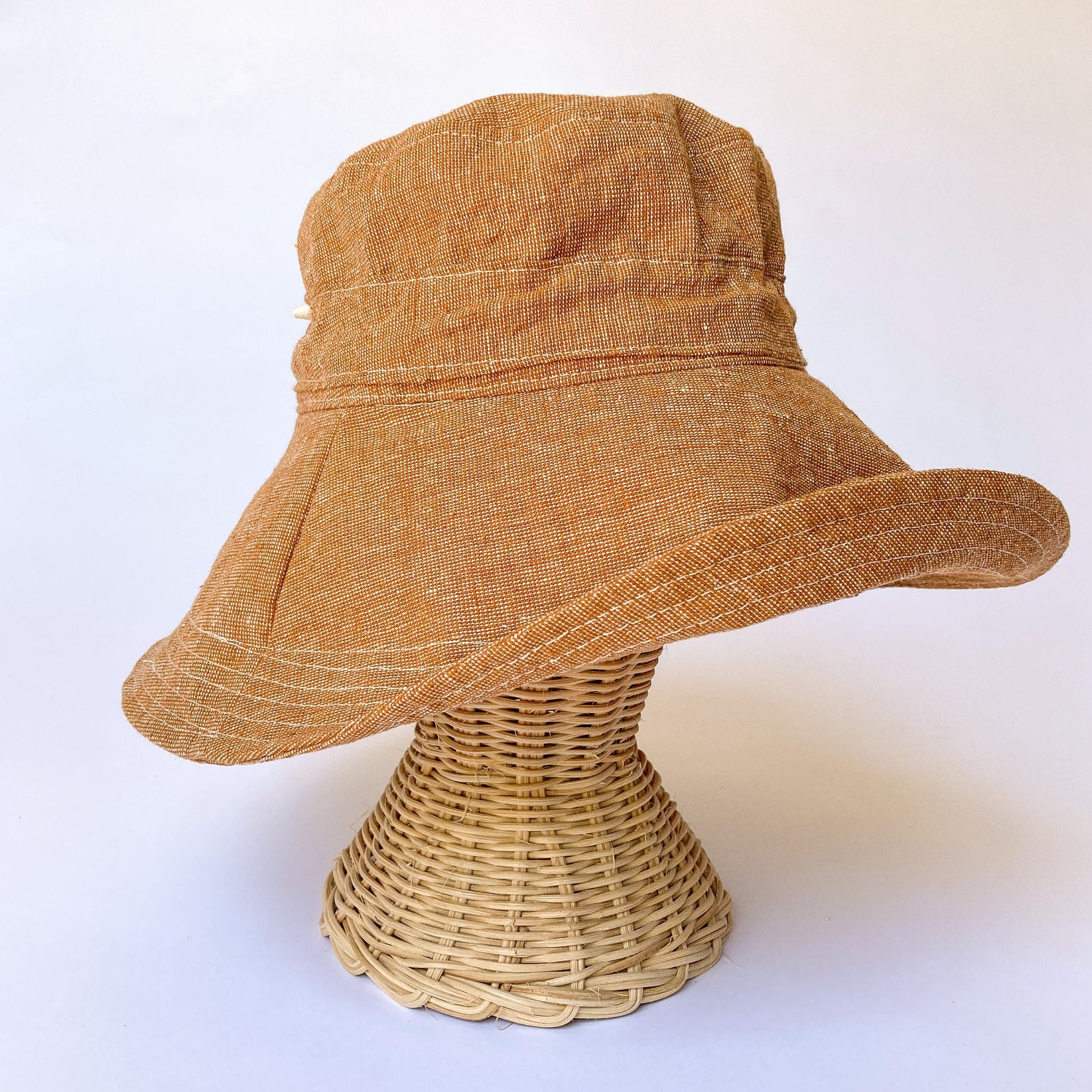 Cotton & Linen Wide Brim Hat in Reversible Navy main image 1
