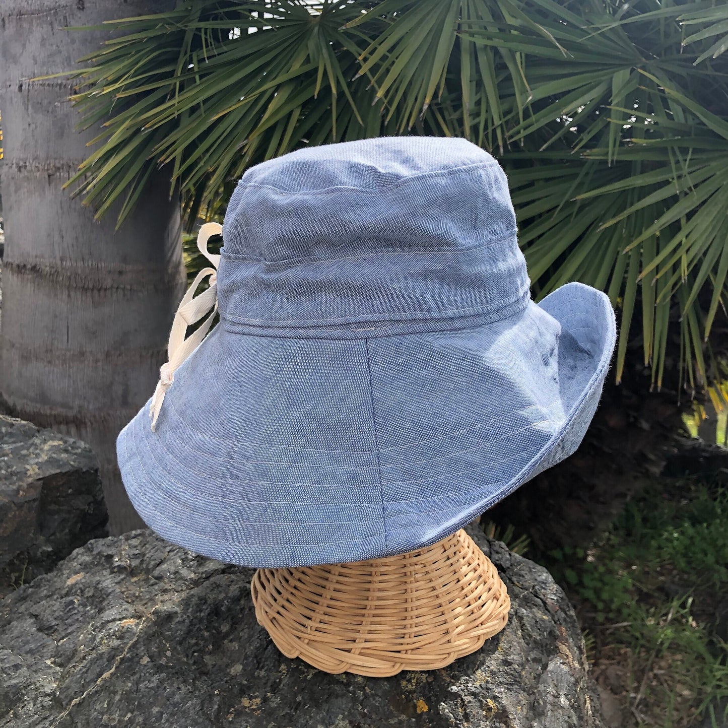 Blue Linen Hat, Foldable Hat, Wide Brim, Hat with Drawstring, Womens Sun Hat, Packable Beach Hat, Adjustable Hat, Trending Hats, Summer Hat