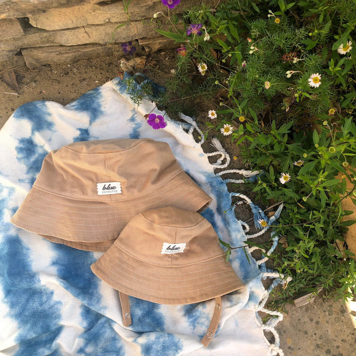 Matching Mommy and Baby Corduroy Bucket Hat Set - Tan – Blue 
