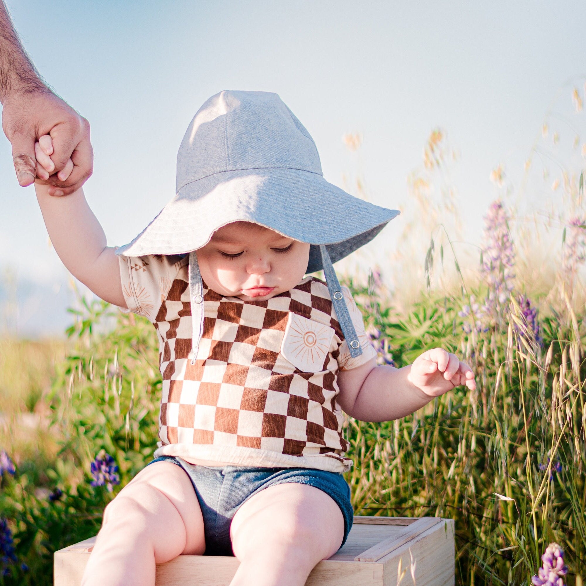 Baby Linen Wide Brim Sun Hat Sky Blue