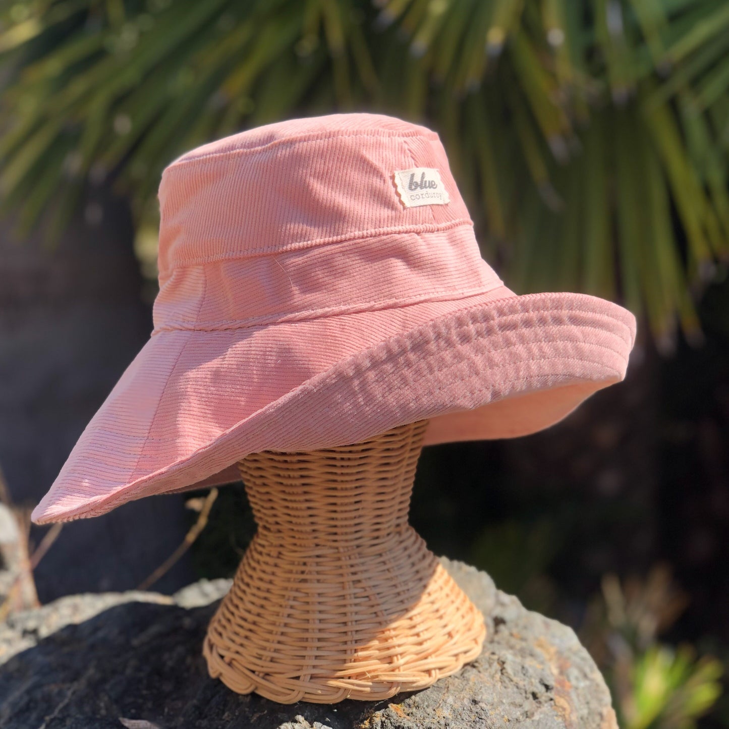 Wide Brim Corduroy Bucket Hat, Boho Beach Accessory, Foldable Fabric Hat, Gardening Gift for Her, Pink Womans Sun Hat, Sun Protection