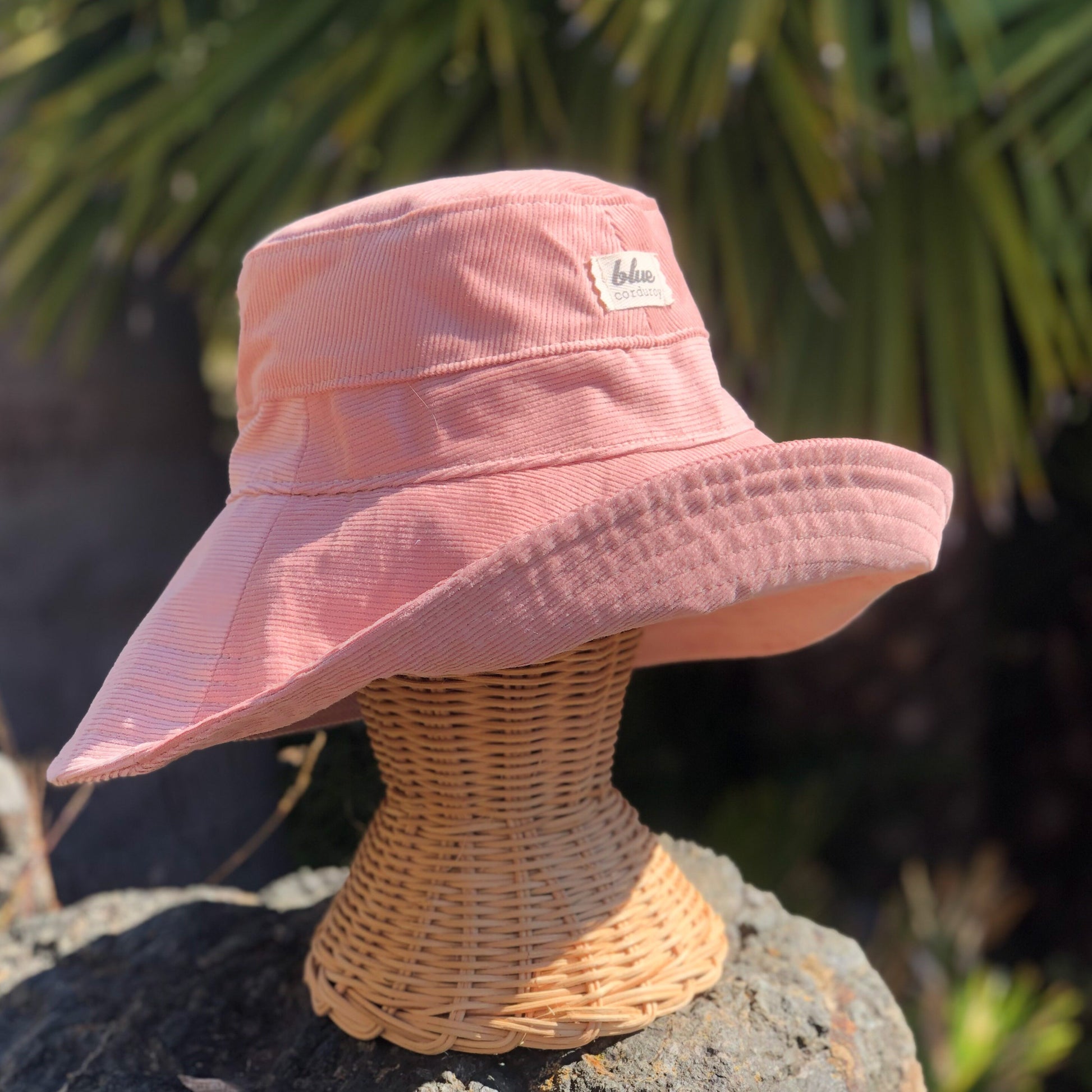 Wide Brim Corduroy Bucket Hat, Boho Beach Accessory, Foldable Fabric Hat, Gardening Gift for Her, Pink Womans Sun Hat, Sun Protection