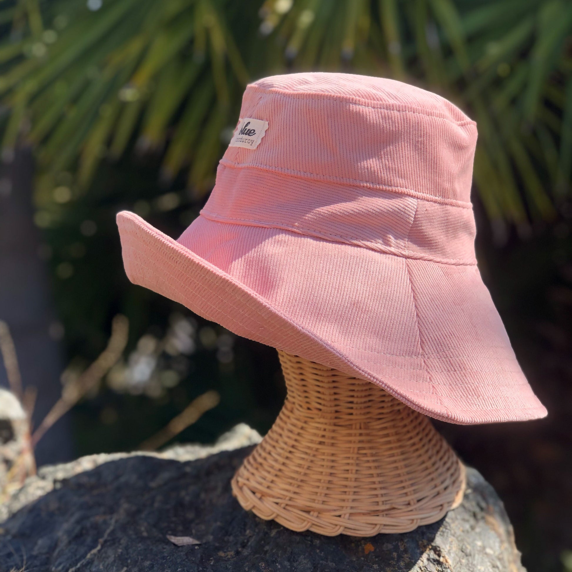 Wide Brim Corduroy Bucket Hat, Boho Beach Accessory, Foldable Fabric Hat, Gardening Gift for Her, Pink Womans Sun Hat, Sun Protection