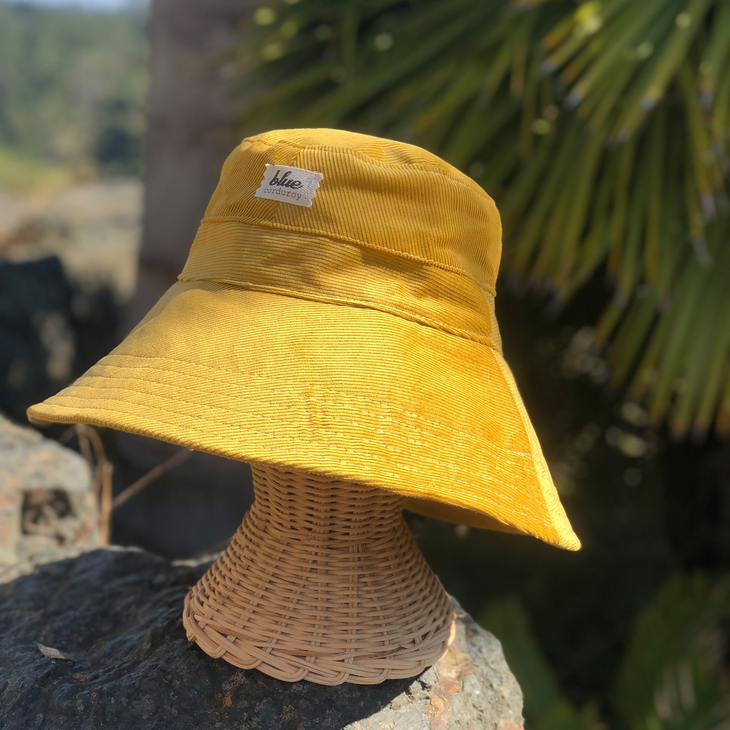 Yellow Wide Brim Bucket Hat, Corduroy Fabric Sun Hat, Boho Beach Hat, Packable Hat, Beach Style Gift for Her, Gardening Accessory