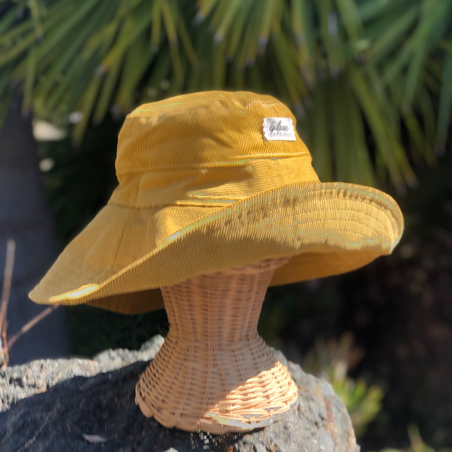 Yellow Wide Brim Bucket Hat, Corduroy Fabric Sun Hat, Boho Beach Hat, Packable Hat, Beach Style Gift for Her, Gardening Accessory